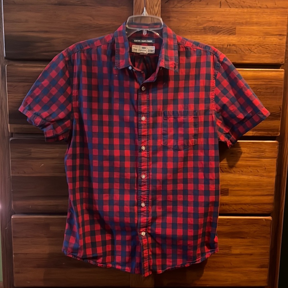 Old Navy Slim Fit Checkered SS Button Down Shirt | Men’s Large
